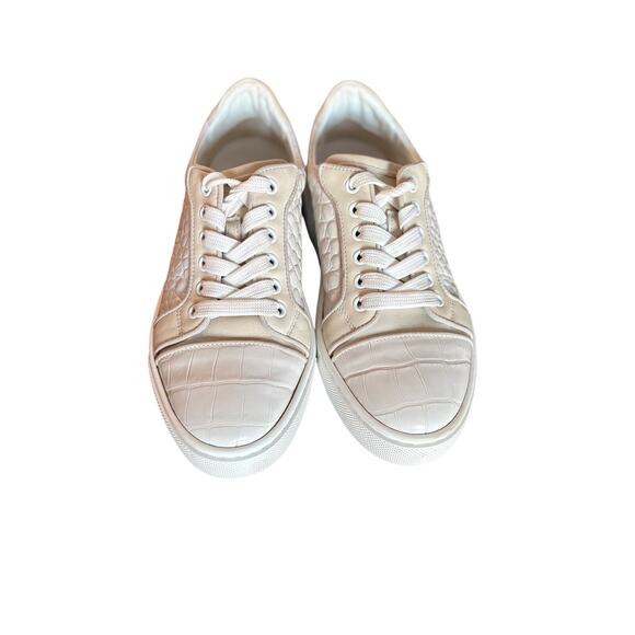 Christian Louboutin White/Cream Croc Embossed Leather Vieirissima Sneakers 38 8 - Picture 7 of 12